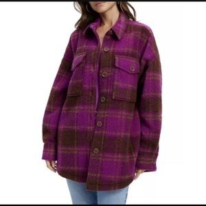 GOOD AMERICAN Pop Thistle Large Plaid Oversized Shacket Sz 1/2 S/M